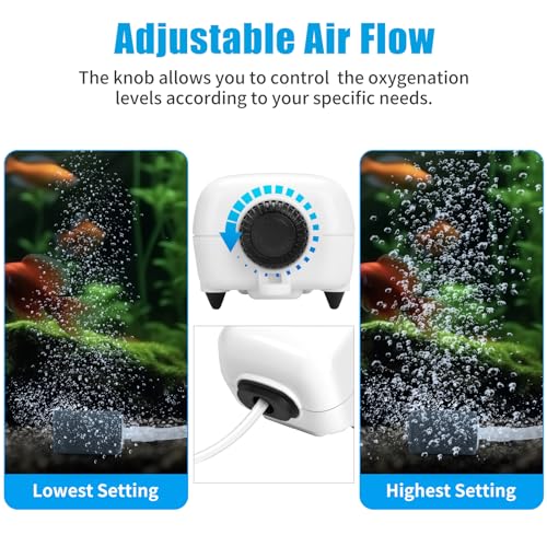 AQUANEAT Aquarium Air Pump, 55gal Fish Tank Bubbler, Adjustable Hydroponic Oxygen Aerator with Air Stone, Airline Tubing, Check Valve