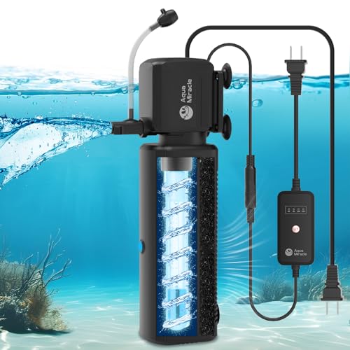 AquaMiracle Aquarium Filter with U - V Light & Filter Sponge, Fish Tank Filter with Timer for Green Water, Turtle Filter with Aeration & Rainfall Mode for Aquarium 80-200 Gallon - size: For Aquariums 80-200 Gal(SV-1200)