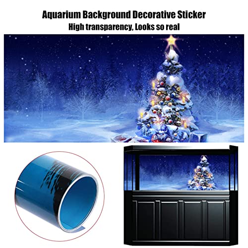 Christmas Aquarium Background Christmas Tree Art Painting Sticker, Fish Tank Background Wallpaper Decoration, Thicken 3D Effect PVC Adhesive Poster,91x61cm