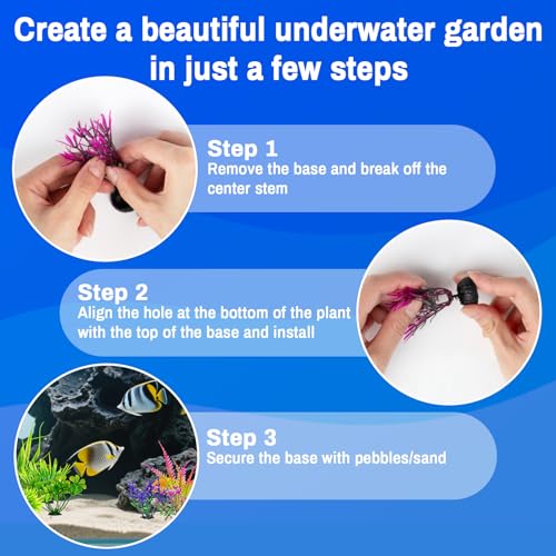 RAINFLOW Artificial Aquarium Plants Decorations - 10Pcs Green & Purple Small Artificial Seaweed Fish Tank Decorations,Aquarium Decor Set,Plastic Plants Betta Fish Tank Accessories