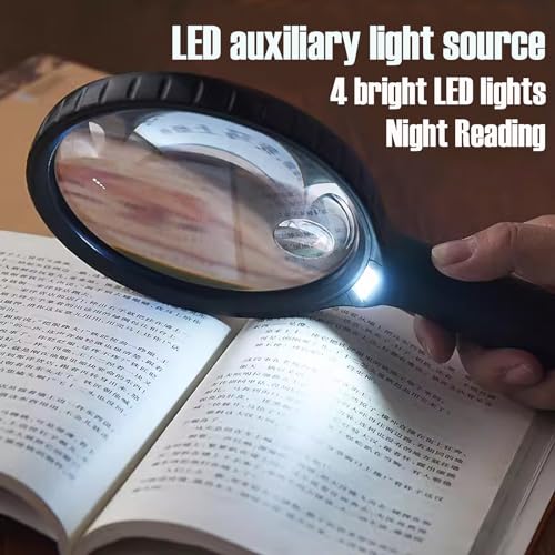 Lighted Magnifying Glass Handheld，10X / 25X Large Magnifying Glass with Light，Led Magnifiers for Seniors,Reading Books, Medicine Bottle Small Font