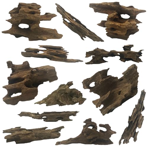 Hamiledyi Natural Driftwood for Aquarium Decor 12 PCS Fish Tank Wood with Small Holey Aquarium Wood Aquascaping for Shrimp Betta Hermit Crab and Butterfly Fish - size: XS:3-6 inches-12pcs