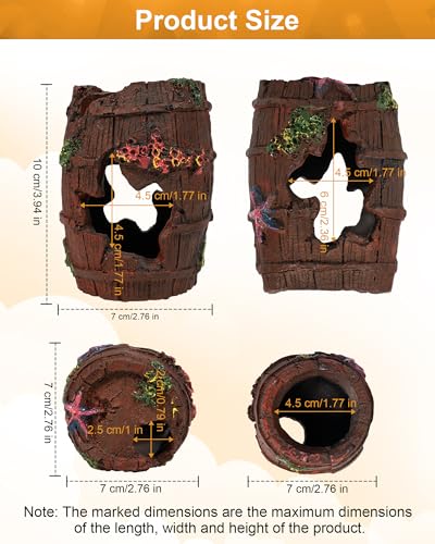 TRUVIC Fish Tank Decorations - Aquarium Cave Decor, Resin Hollow Tree Trunk Reptile Hide & Betta Log Hideout for 20 Gallon Tank, Fish Accessories Shelter Cave - color: Wooden Barrel
