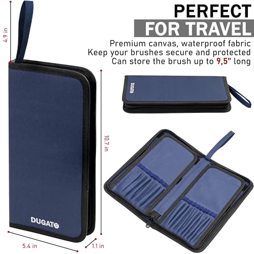 DUGATO Short Paint Brush Holder & Organizer 5.4x10.7 Inches, Blue Canvas Bag for Brushes up to 9.3" Length, Case with 15 Slots, Artist Brush Carrying Case (Brush Not Included) - color: Blue, size: Medium 5.4x10.7 inches