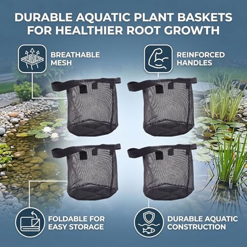 Zunate 4PCS Mesh Pond Plant Baskets, Reusable PVC Pond Planting Bags with Handles, Heavy Duty Tear Proof Containers for Garden Bog Plants, Aquarium Flower Vegetable Planter (Round) - size: Round