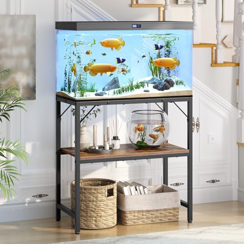 MAHANCRIS 20 Gallon Fish Tank Stand, Aquarium Stand with 2-Tier Storage Shelves, Heavy Duty Breeder Turtle Terrarium Stand Rack for Home Office, 24.0" L x 11.8" W x 24.4" H, Rustic Brown FTHR2001 - color: Rustic Brown, size: 20 Gallon