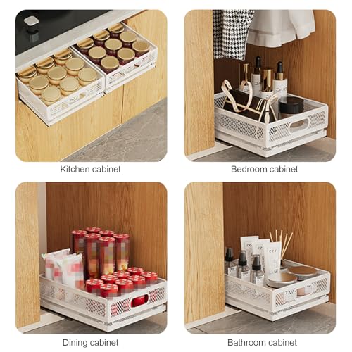 Pull Out Cabinet Organizer, Slide Out Drawers Fixed with Adhesive Nano Film, Pantry Shelves Sliding Drawer Storage Organization for Kitchen (Double Layer 15.7*9.4*12.28inch/40*24*31.2cm) - size: 15.7*9.4*12.28inch/40*24*31.2cm
