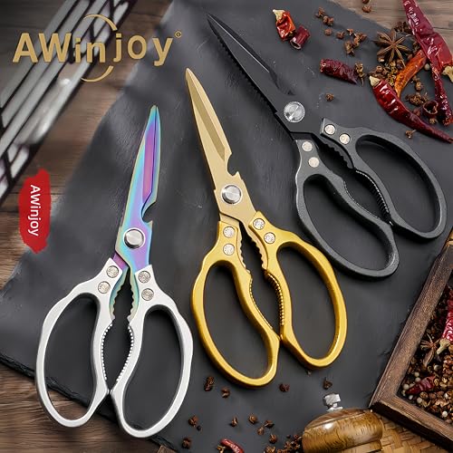 AWinjoy Heavy Duty Sharp Kitchen Scissors - Dishwasher Safe Black Cooking Shears for Meat, Chicken, Fish, Poultry, Herb, Bread (All Black) - color: All Black