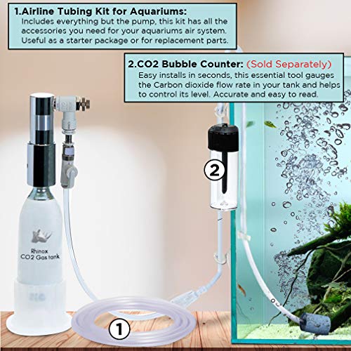 Rhinox Aquarium Airline Tubing Set, Self-Assembly CO2 Diffuser Kit, 6-Feet Airline Tubing, 2 Air Stones and Check Valves, 4 Connectors, 6 Suction Cups