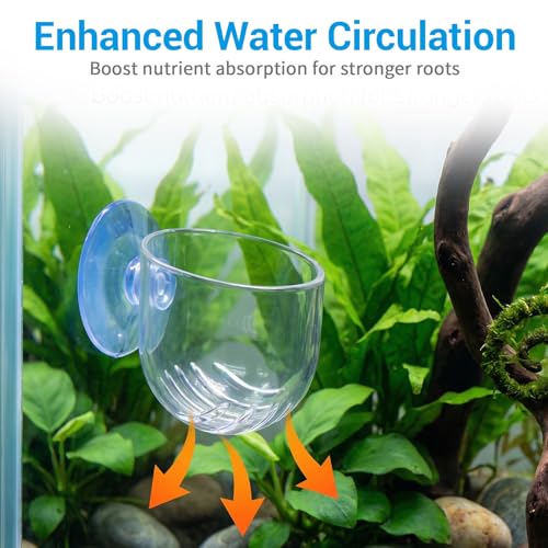 3 Pcs Aquarium Plant Holder, 2 Sizes Fish Tank Aquatic Plant Pot with Suction Cups, Red Worm Fish Feeder, Acrylic Clear Round Betta Tank Accessories for Water Feature Decoration