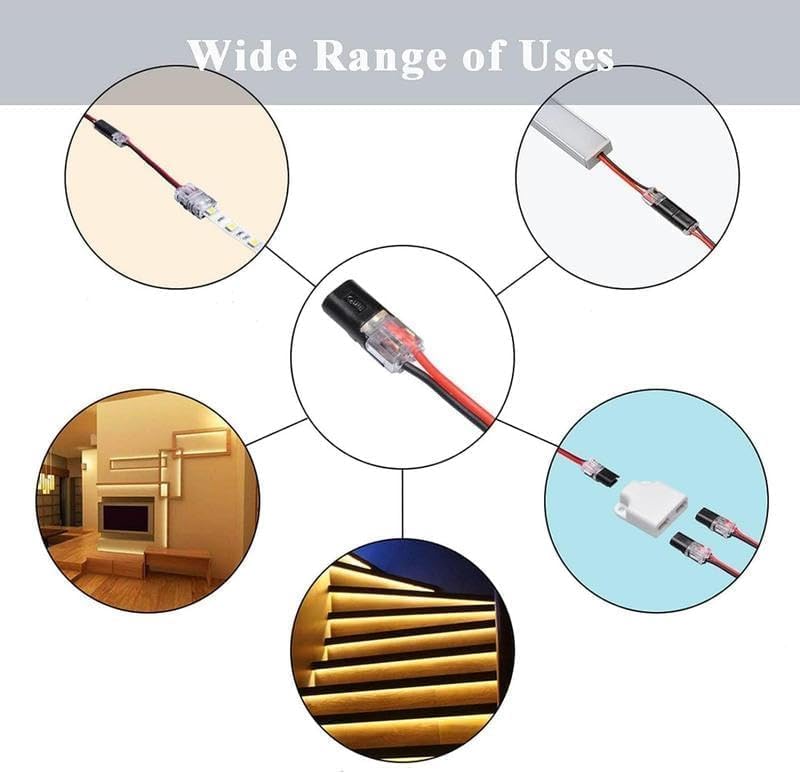 50PCS Double Wire Plug-in Connectors with Locking Buckle, Quick Clip Snap-On Fasteners for LED Strip Lights, DIY Wiring, Low Voltage Projects & Model Kits