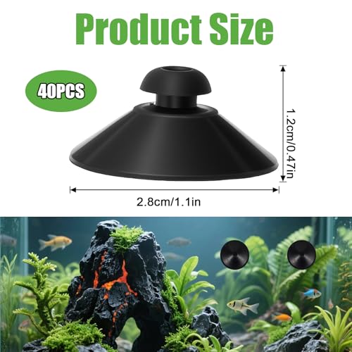 40PCS Fish Tank Suction Cups,Rubber Suction Cups for Aquarium,28mm Aquarium Suctions Cup, for Pump, Airline Tubing, Aeration Setup, Secure Attachment for Aquariums Accessories, Black