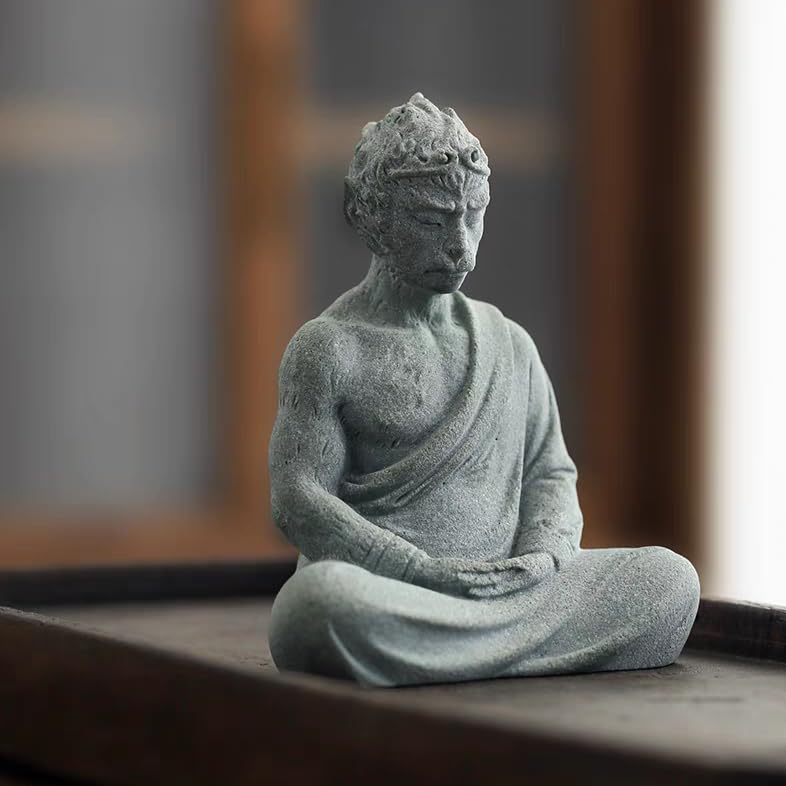 Monkey King Statue, Sun Wukong Sculpture, Paper Weight, Chinese Calligraphy Stone Paperweight, Figurines Fighting Buddha, Aquarium Safe Landscape Decor, Stone Tea Pet, Chinese new Year Gift