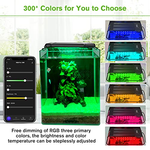 hygger 18W Smart Aquarium Light, Bluetooth LED Light with App Control, Full Spectrum Fish Tank Light with 24/7 Lighting Cycle, 5 Modes, Adjustable Timer, for 12"-18" Freshwater Planted Tank - size: 18W (for 12-18 inch Tank)