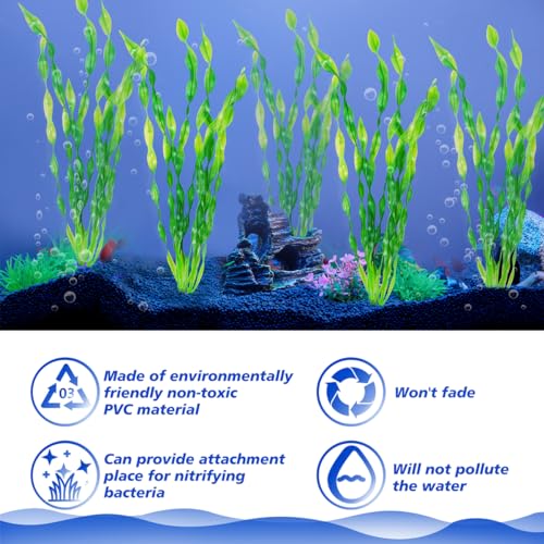 Ameliade 12 PCS Aquarium Artificial Seaweed Decorations 12 Inch Tall Plastic Plants Decor Large Fish Tank Accessories