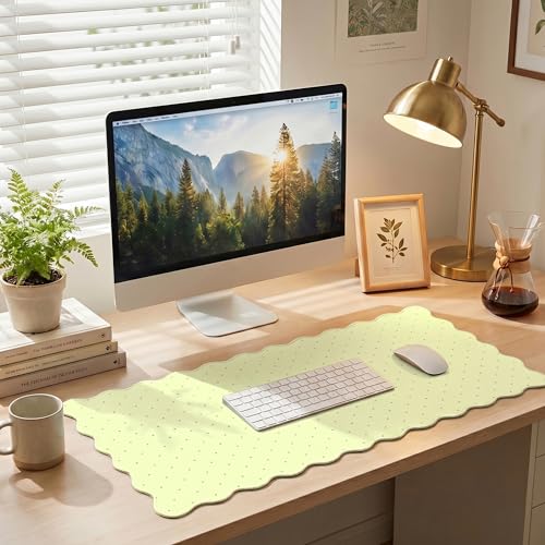 Cute Scalloped Desk Mat with Yellow Polka Dot Large Mouse Pad Computer Mat Aesthetic Keyboard Mat for Desktop Laptop Protector for Office & Home - color: A7- Yellow