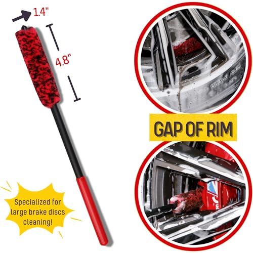 oesee Angled Wheel Brush Kit 3 Pack- Angled Microfiber Wheel Brush, Wheel Barrel Brush, Detailing Brush Scratch Free Calipers Wool Spoke Brush Cleans Brake Dust from Barrels& Hard to Reach Areas - color: Angle Red 3 Pack