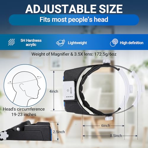 YOCTOSUN Magnifying Glasses with Light for Close Work, Rechargeable Headband Magnifier with 4 Lenses 1.5X-3.5X, Hands Free Head Magnifying Visor for Hobby, Jewelers, Reading, Crafts - color: White and Black
