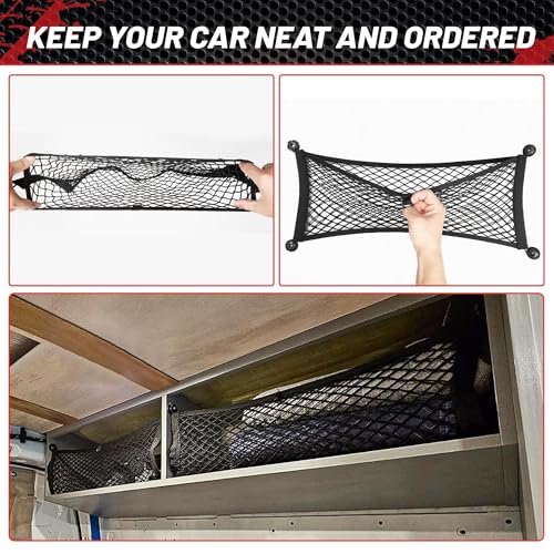 RED WOLF 2 Pcs Universal Elastic Mesh Netting Car Pouch for Trunk RV Boats Home Cargo Storage with Screws and Hooks (23.6'' x 9.8'') - size: 23.6'' x 9.8''