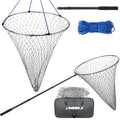 QualyQualy Foldable Pier Fishing Net 23" with Rust-Proof Stainless Steel Ring & Heavy-Duty Poly Mesh | Saltwater & Freshwater Landing Net for Kayak, Bridge Fishing Lightweight Durable Design - color: Gray, size: With Handle