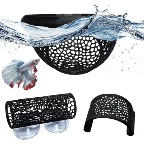 Betta Fish Tank Accessories 3-Piece Set – Betta Hammock, Floating Rest Ledge & Swimming Tunnel – Aquarium Decor for Betta, Nano Fish, Small Fish & Shrimp (Black)