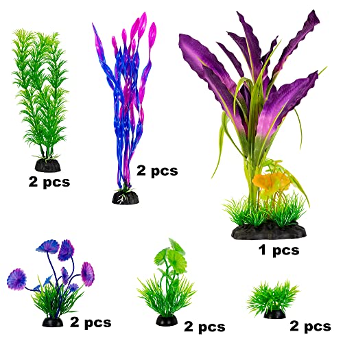 UNEAK Aquarium Plastic Plant Fish Tank XXL Decorations Medium/Large Resin Artificial Plants Flower Ornament Beta Goldfish Decoration Ornaments Freshwater & Saltwater Décor (Mix) - color: Plant Set Mixed Color