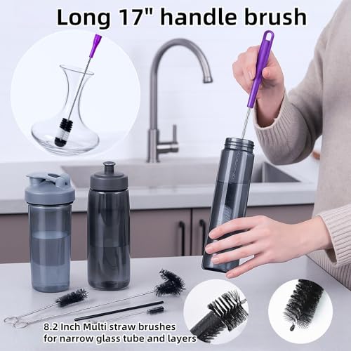 12 Pcs Glass Tube Pipe Cleaning Brush Set – 35" Flexible Hose Brush, 17" Extra Long & Multi-Sized Nylon Cleaners for Curved Glass Tubing, Narrow Neck Tumblers, Straws & Crevices