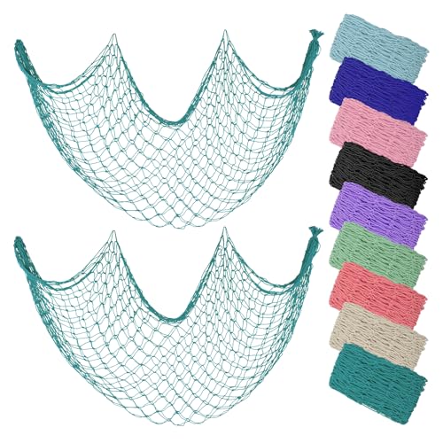 ZUEXT Aqua Decorative Fishing Net 80x40 Inch, 2 Pack Large Picture Fish Net, Wall Photo Hanging Fishnet for Nautical Mermaid Pirate Ocean Themed Hawaii Beach Under the Sea Party Decorations - color: Aqua, size: 80" x 40" - 2 Pack