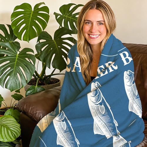 Fishing Gifts for Men Flannel Throw Blanket, I'd Rather Be Fishing Present for Fisherman Hunter Dad Husband, Funny Birthday Ideas, Lake House Soft Bedding Sofa Blankets 50"x60"