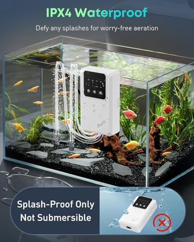 Pawfly Aquarium Air Pump, 64 GPH Rechargeable Fish Tank Air Pump for Tank Up to 65 Gallons, Ultra Quiet Adjustable Oxygen Pump with Airline Tubing, Air Stone & Check Valve, Aerator for Fish