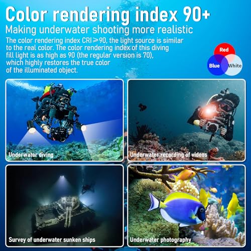 B24 Dive Light Underwater Flashlight 9000Lumens Underwater Video Lights 80m Scuba Dive Light Diving Flashlight for Under Water Sports,Underwater Video Shooting and Photography - color: Sealion B24