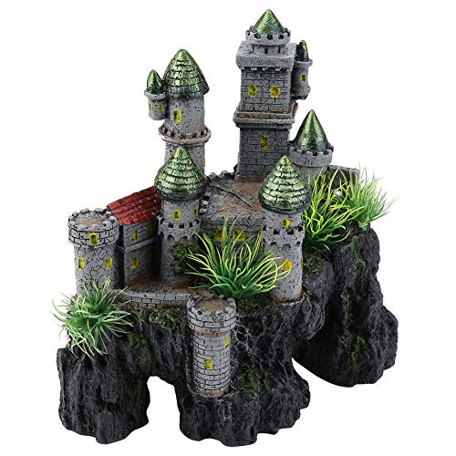 Tnfeeon Castle Aquarium Decoration - Large Resin Castle Decor Mountain View Aquarium Ornament with Fish Hideaway