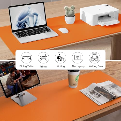 Aothia Leather Desk Pad Protector, Mouse Pad, Office Desk Mat, Non-Slip PU Leather Desk Blotter, Laptop Desk Pad, Waterproof Desk Writing Pad for Office and Home (23.6" x 13.7", Hermes Orange) - color: Hermes Orange, size: 23.6" x 13.7"