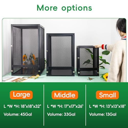 33 Gal Detachable and Foldable Reptile Butterfly Cage Terrarium, 360° Observation, Airflow, Interaction in Gecko Tank for Crested Geckos, Leopard Geckos, Chameleons, Bearded Dragons - size: 26x17x17 Inch