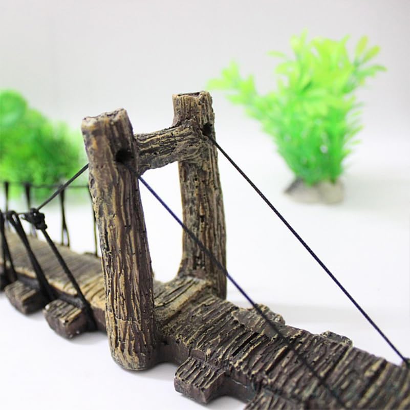 Balacoo Aquarium Decor Bridge: Resin Garden Rope Bridge Ornament for Betta Fish Tank Landscape Decoration - Dark Brown, 6.29 Inch