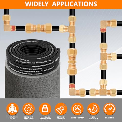 35FT 3/8" DOT Air Line 3/8 SAE J844 PA12 Nylon Air Hose with Cutter 3/8" OD Pneumatic Air LineTubing Pipe Hose for Air Suspension Kit Truck Trailer Brake System &Industrial Fluid Transfer 11M