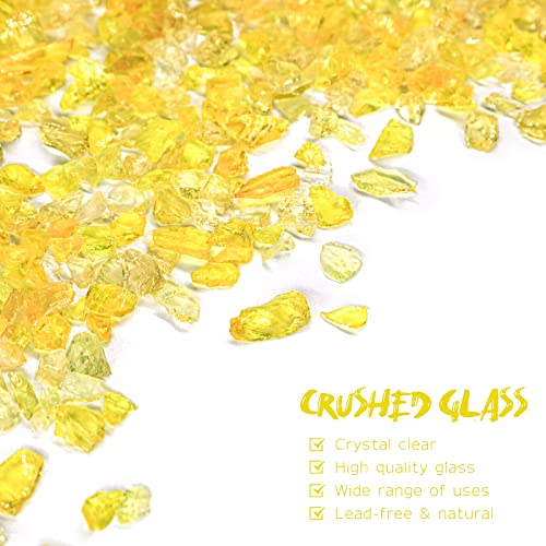 1.5 lb Yellow Crushed Glass for Resin Art and Crafts, 3-6mm Chunky Broken Glass Pieces, Solid Color Irregular Shards for Geode, Vase Filler, Aquarium Decor & DIY Crafts - color: Yellow