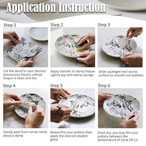 SUPERDANT 4PCS Western Style Underglaze Paper Transfer Cowboy Cactus Transfer Paper for Clay Ceramic Porcelain Under Glaze Transfers for Pottery Enamel Decals Black Underglaze Decal Papers - style: Western Cowboy