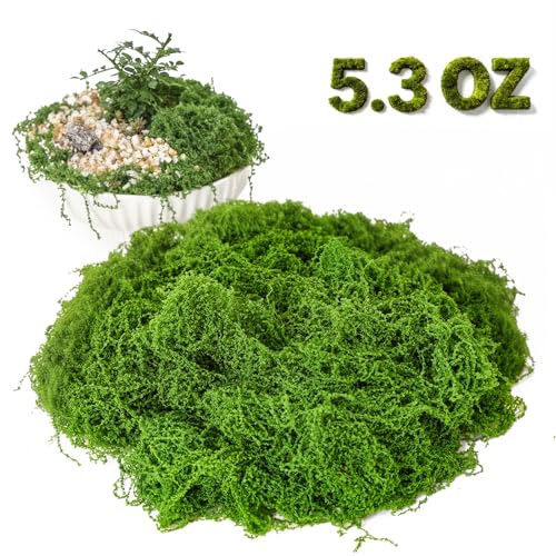Fake Green Moss for Potted Plants Indoor, 5.3oz Artificial Moss for DIY Crafts, Decorative Faux Grass for Planters, Model Making,Table Centerpieces,Walls, Wedding, Terrariums, Fairy Garden Accessories - size: 5.3oz