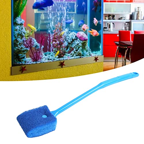 Tnfeeon Aquarium Scraper Double Sided Sponge Brush Cleaner Long Handle Fish Scrubber Sponge Scrubber Cleaner for Glass Aquariums and Home Kitchen 15.7 inches(Blue)