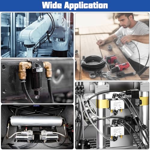 3/8" OD x 50FT DOT Air Line Black SAE J 844 PA12 Nylon Air Brake Tubing with Cutter and Teflon Tape, Pneumatic Nylon Air Line Hose for Semi Truck Trailer Air Brake System & Fluid Transfer - size: 50FT-3/8"OD