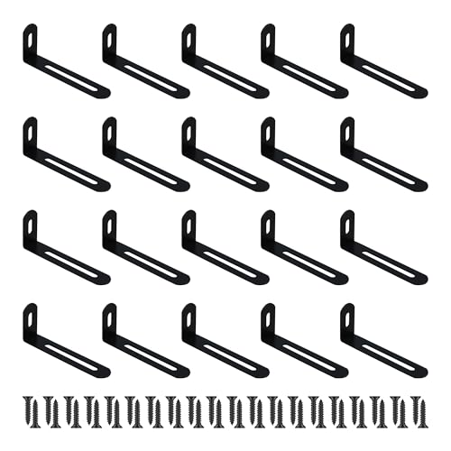 20Pcs 3"x1.2"x0.6"Adjustable Right Angle Brackets, Slotted L Bracket Metal 90 Degree Corner Fastener L-Shape Corner Brace Support Black Shelf Bracket - size: 3"x1.2", style: BLACK/20PCS
