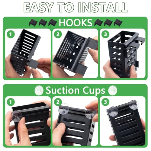 Aquarium Plant Holder Set, 8 Plastic Pots with 48 Hooks and 32 Suction Cups, for Live Plants and Fish Tank Decorations