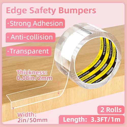 Clear Edge Protector & Corner Guards,2Pack 2in（W x 3.3FT(L), Baby Proof Corner Protectors for Furniture Table Bumper for Baby Safety, Sharp Edge Protector for Drawers, Tables, Cabinets - size: 2 PACK 2inX3.3FT