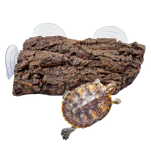 Turtle Basking Platform with Suction Cups Fish Tank Aquarium Tortoise Climbing Platform Float Resting Terrace for Frogs,fit Juvenile Turtles Crabs,Geckos,Snakes（Artificial Bark,Rock）(Brown) - color: 【brown】