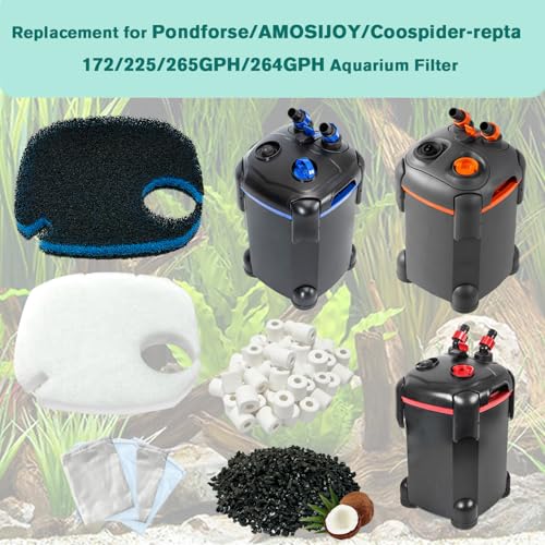 16 Pcs Fit Pondforse and AMOSIJOY 172/225/265GPH/264GPH Aquarium External Filter and Coospider-repta Aquarium Filter, 6 White Floss, 2 Coarse Filter Pads, 2 Coconut Shell Carbon, 2 Ceramic Rings&4 Bag - size: Small for 172GPH/225GP/264GHL