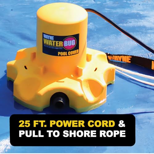 Wayne WaterBUG Automatic Pool Cover Pump – Freeze-Protected Submersible Water Pump for Winter Pool Covers, 1,900 GPH, Above Ground & In-Ground Pools, 25 ft Cord - style: WaterBUG Pool Cover