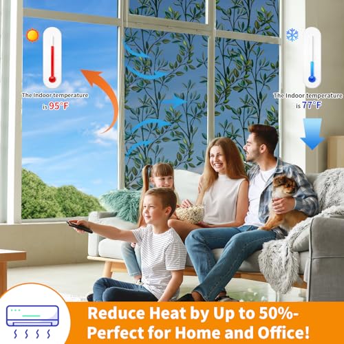 One Way Privacy Film, Window Tint for Home,Daytime Reflective, Anti UV Static Cling Sliding Door Coverings No Glue Garage Solar Paper (Black - Silver-Leaves, 17.5 x 78.7 in) - color: Black Silver-leaves, size: 17.5 in X 78.7 in