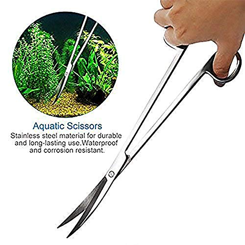 ONST Curved Scissors Long Aquatic Tools Feeding Tongs Aquarium Tank for Fish Tank Aquatic Plants Long Substrate Scissor Stainless Steel