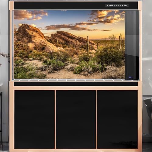Desert Mountain Reptile Tank Background Sunset Rock Mountain Gobi Aquarium Background Blue Sky Gobi Barren Thorns Mountain Reptile Enclosure Backgrounds Cactus Mountain Fish Tank Backgrounds 24x12in - color: Gobi Orange, size: 24(W)x12(H)in